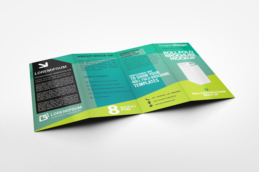 Roll Fold Brochure Mockup