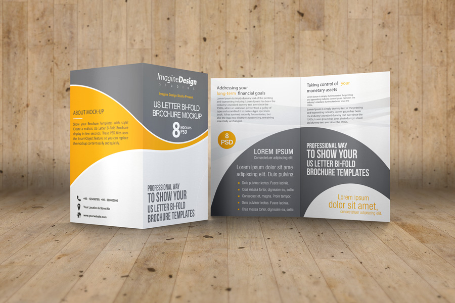 US Letter Bi-Fold Brochure Mock-Up