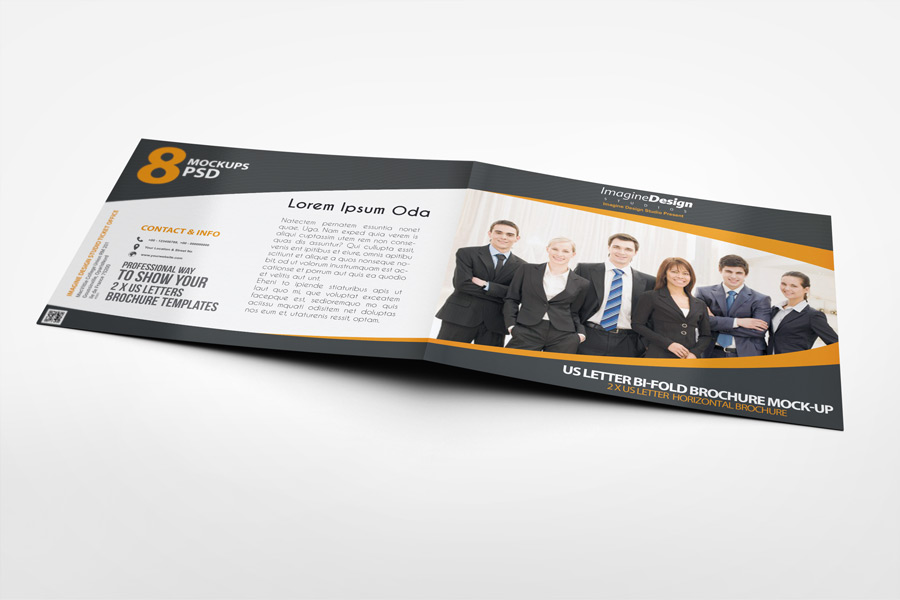 US Letter Landscape Bi-fold Brochure Mock-Up