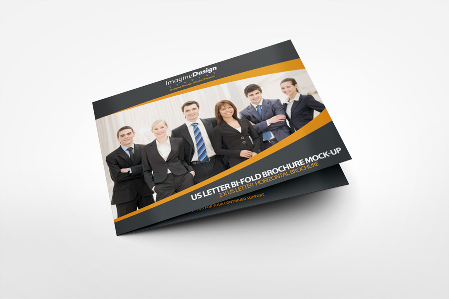 US Letter Landscape Bi-fold Brochure Mock-Up