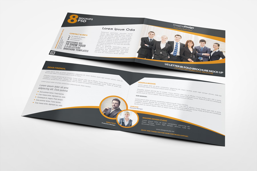US Letter Landscape Bi-fold Brochure Mock-Up