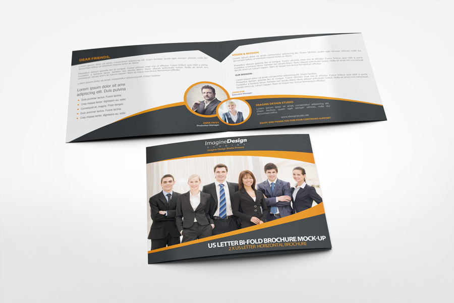 US Letter Landscape Bi-fold Brochure Mock-Up