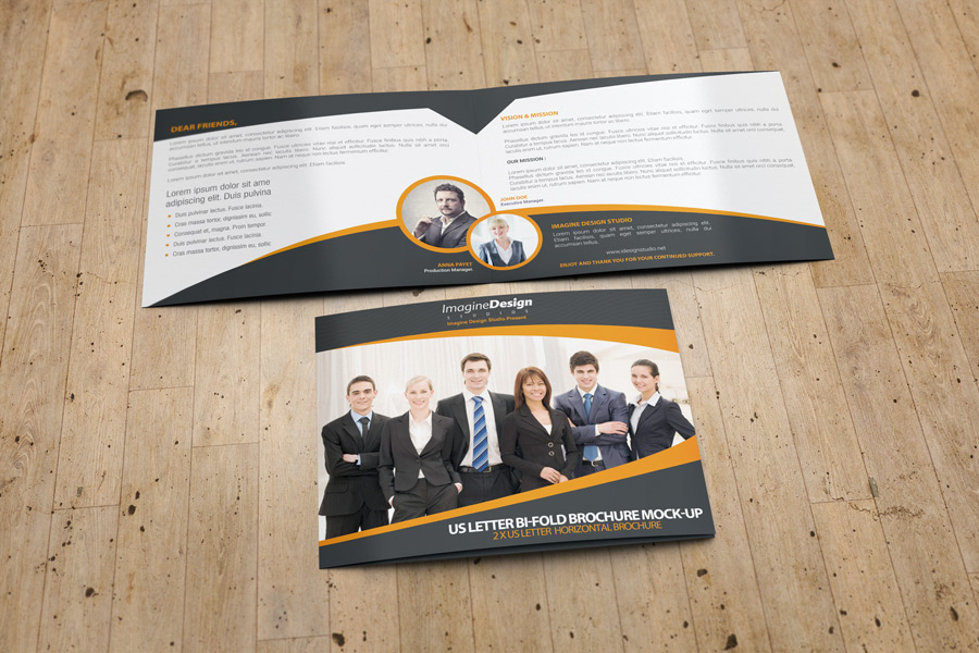 US Letter Landscape Bi-fold Brochure Mock-Up