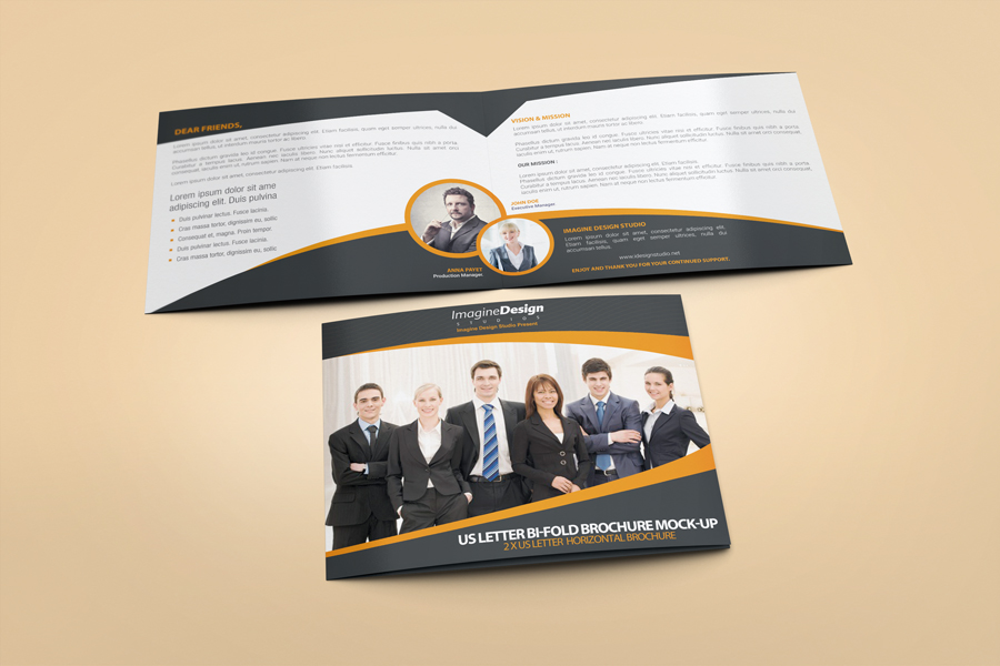 US Letter Landscape Bi-fold Brochure Mock-Up