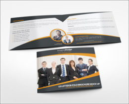 US Letter Landscape Bi-fold Brochure Mock-Up